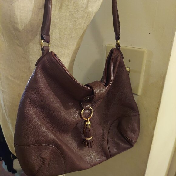 TALBOTS BROWN Pebble Leather Bucket  SHOULDER BAG - Picture 1 of 8